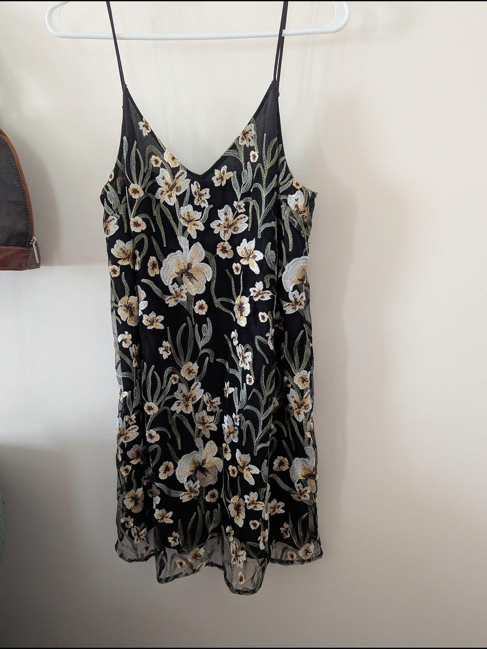 Little Moon Black Floral Embroidery Slip Dress Size M
